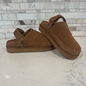 Project Cloud Memory Foam Brown Suede Slip-On Clogs Shoes Women’s 8.5 Adjustable